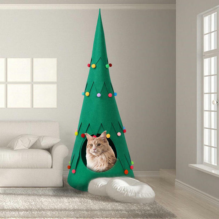Create a Cozy Christmas for Your Feline Friend with Our Pet Felt Christmas Tree Foldable Kennel!