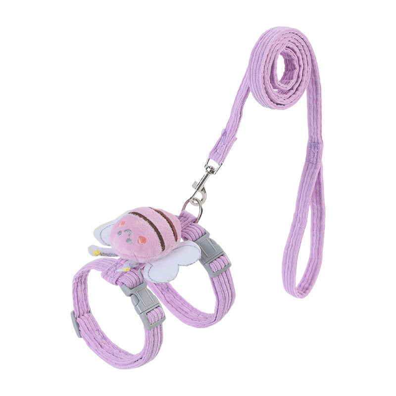 Adjustable Escape-Proof Cat Harness & Leash Set – Cute Bee Design with Plaid Strap for Kittens & Cats