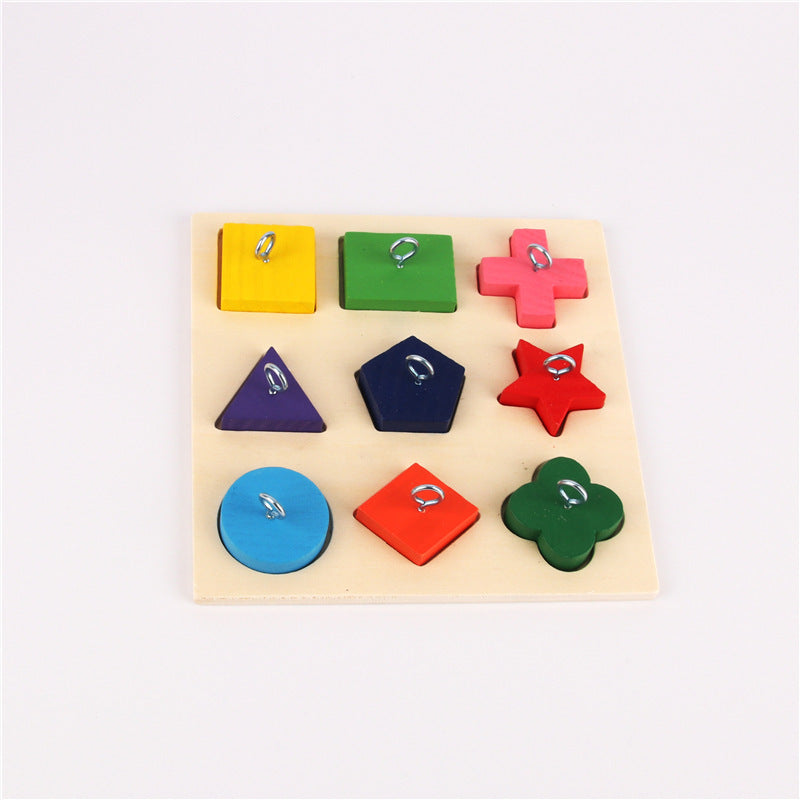 Parrot Training Toy – 9 Color Wooden Blocks on Sorting Platter for Bird Intelligence & Foraging Play