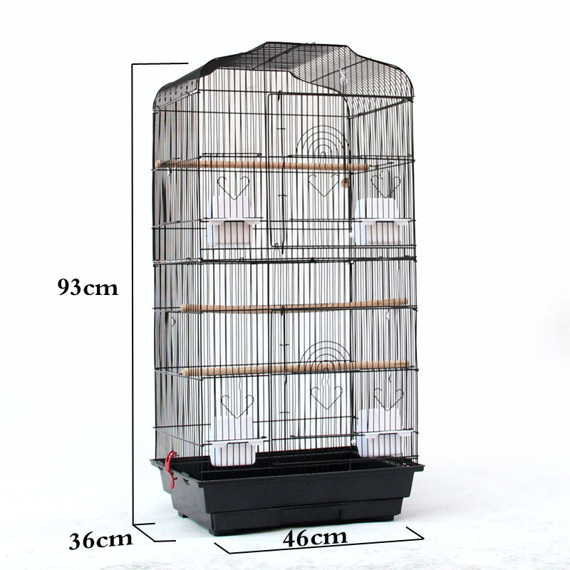 Portable Wire Bird Cage for Parrots – Durable Display Cage with Wooden Perches, Food Cups & Removable Base (45.5 × 35 × 93.5 cm)