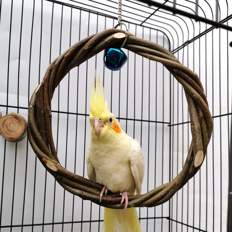 Bird Standing Ring Chewing Toy – Apple Branch Rattan Perch Ring for Small & Medium Birds (6" or 8" Diameter)