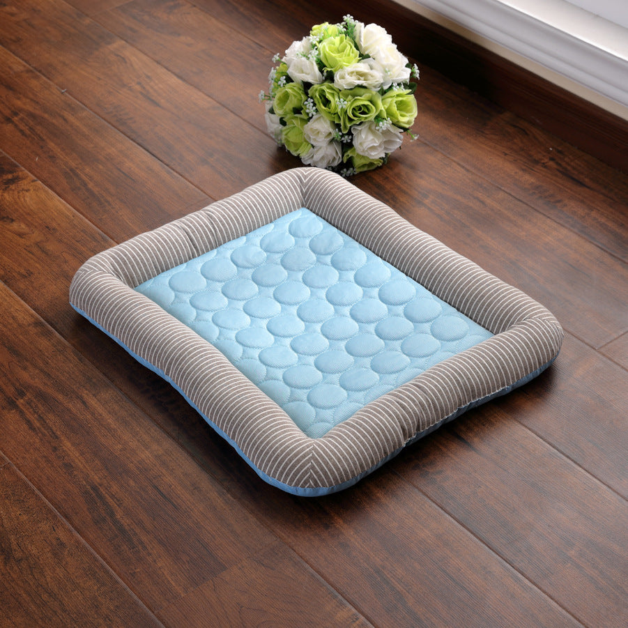 Pet Cooling Mat for Dogs & Cats – Soft, Washable Summer Bed Pad with Non-Slip Base (S/M/L, Blue or Pink Stripes)