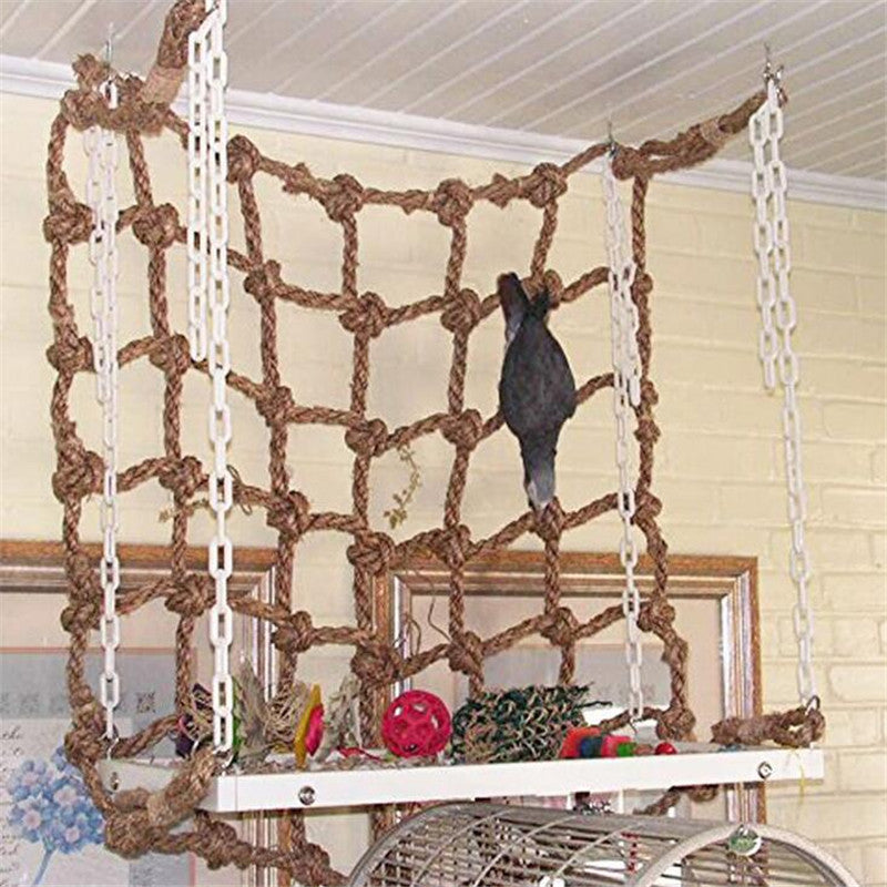 Parrot Climbing Net – Natural Hemp Rope Toy for Birds (Sizes: M & L)
