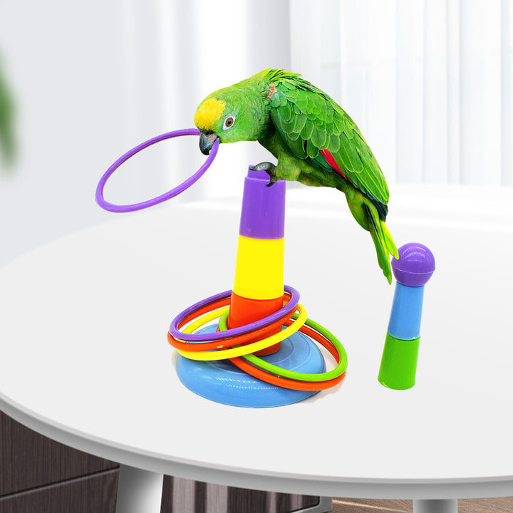 Interactive Bird Ring Toss Toy – Stackable Plastic Parrot Toy for Climbing & Play (15.5cm Height, Random Colors)