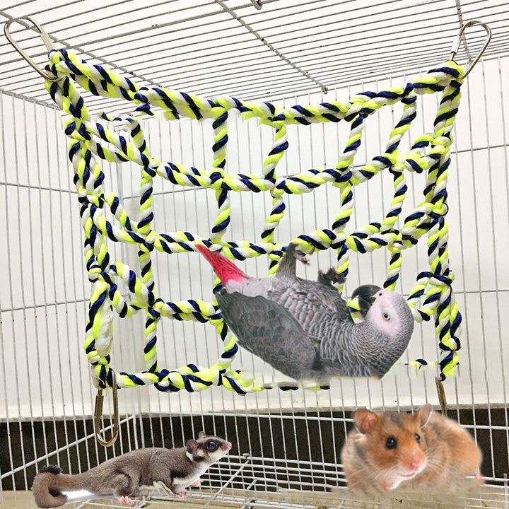 Colorful Woven Climbing Net for Parrots & Small Pets – Dual-Use Hammock and Activity Toy for Hamsters, Squirrels, and Sugar Gliders (7.9" × 11")