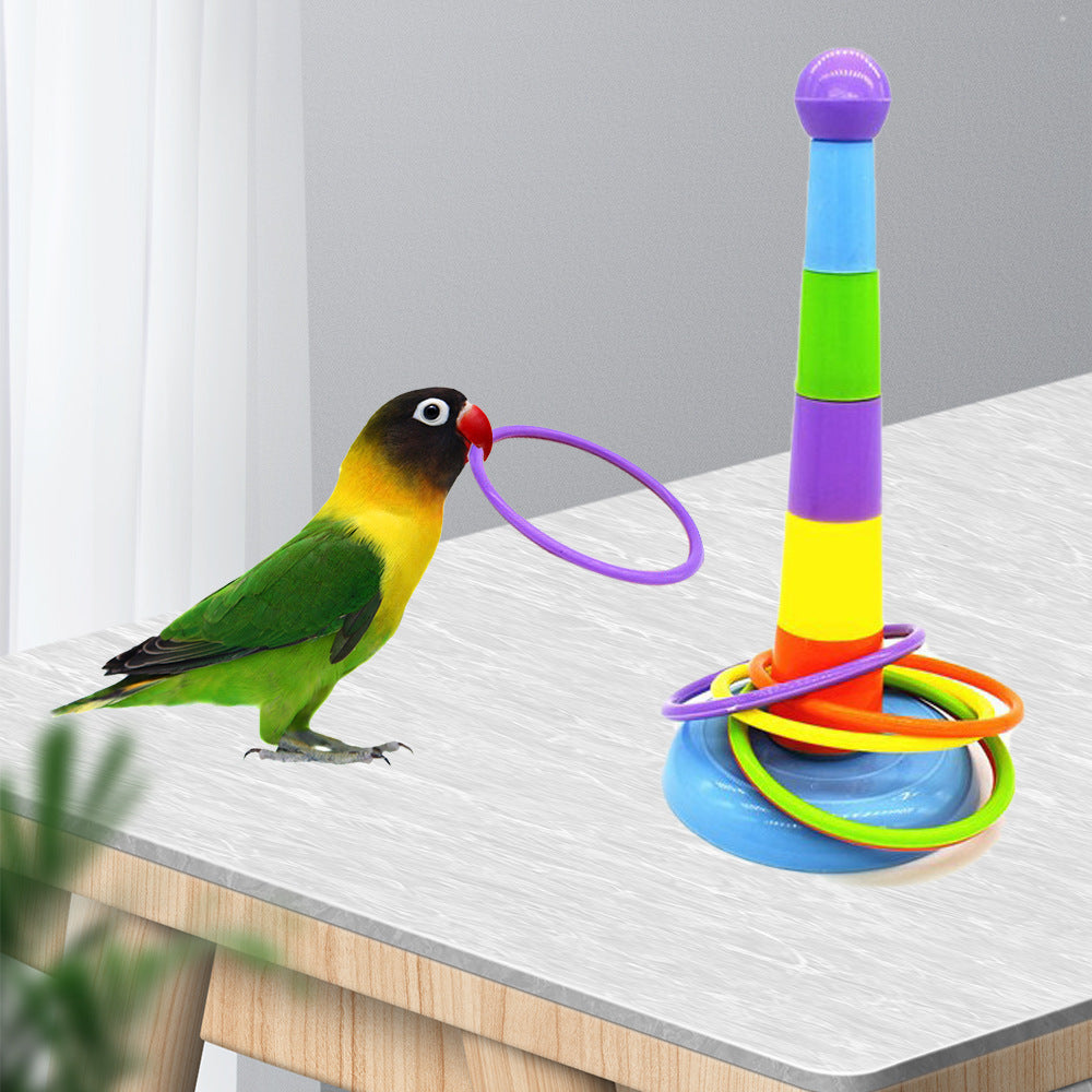Interactive Bird Ring Toss Toy – Stackable Plastic Parrot Toy for Climbing & Play (15.5cm Height, Random Colors)
