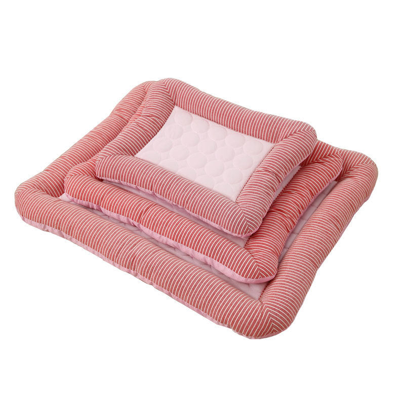 Pet Cooling Mat for Dogs & Cats – Soft, Washable Summer Bed Pad with Non-Slip Base (S/M/L, Blue or Pink Stripes)