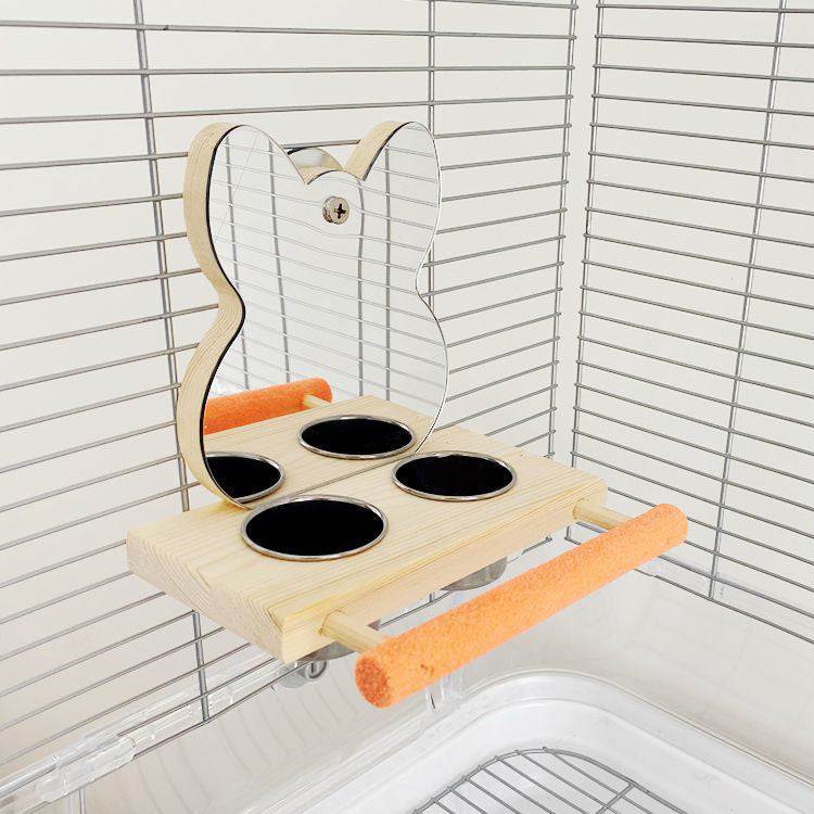 Parrot Puzzle Bird Toy with Mirror – Claw Grinding Stand & Stainless Steel Food Cup