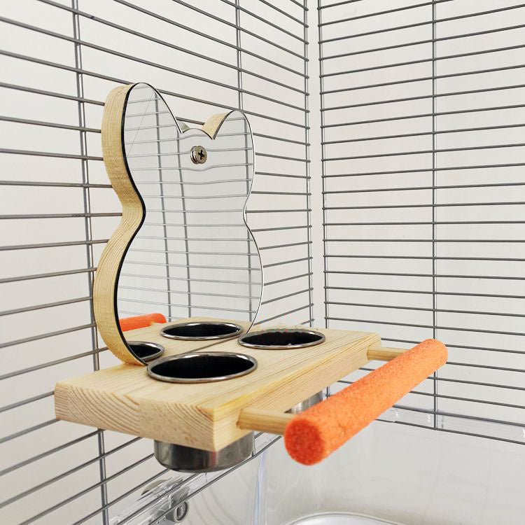 Parrot Puzzle Bird Toy with Mirror – Claw Grinding Stand & Stainless Steel Food Cup