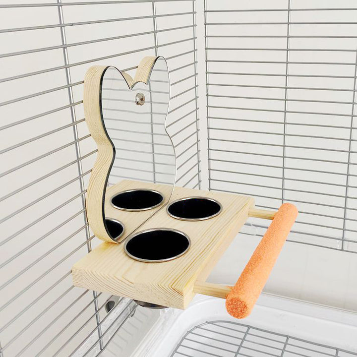 Parrot Puzzle Bird Toy with Mirror – Claw Grinding Stand & Stainless Steel Food Cup