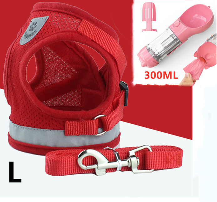 Reflective Mesh Dog Harness & Leash Set – Breathable, Adjustable Vest with Hook-and-Loop Closure (S–XL, Multiple Colors)