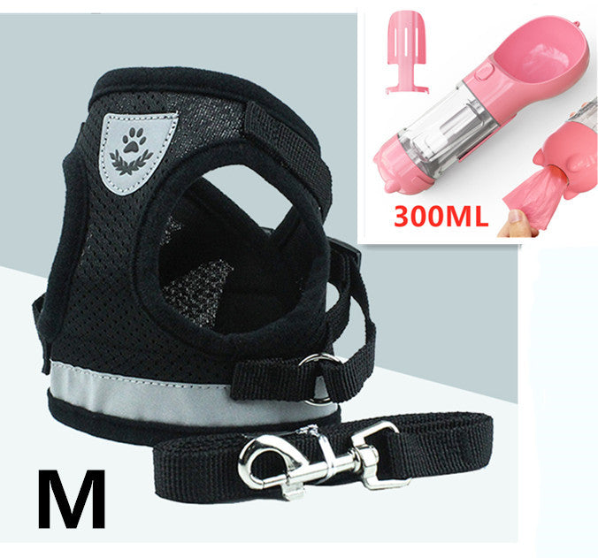 Reflective Mesh Dog Harness & Leash Set – Breathable, Adjustable Vest with Hook-and-Loop Closure (S–XL, Multiple Colors)