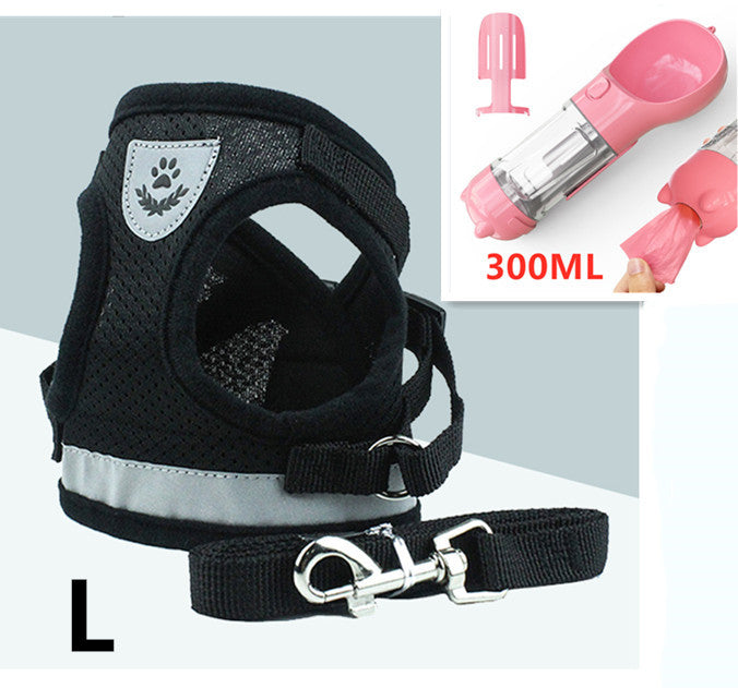 Reflective Mesh Dog Harness & Leash Set – Breathable, Adjustable Vest with Hook-and-Loop Closure (S–XL, Multiple Colors)