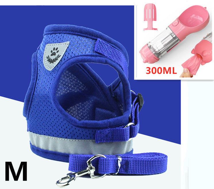 Reflective Mesh Dog Harness & Leash Set – Breathable, Adjustable Vest with Hook-and-Loop Closure (S–XL, Multiple Colors)