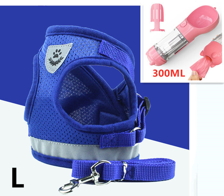 Reflective Mesh Dog Harness & Leash Set – Breathable, Adjustable Vest with Hook-and-Loop Closure (S–XL, Multiple Colors)