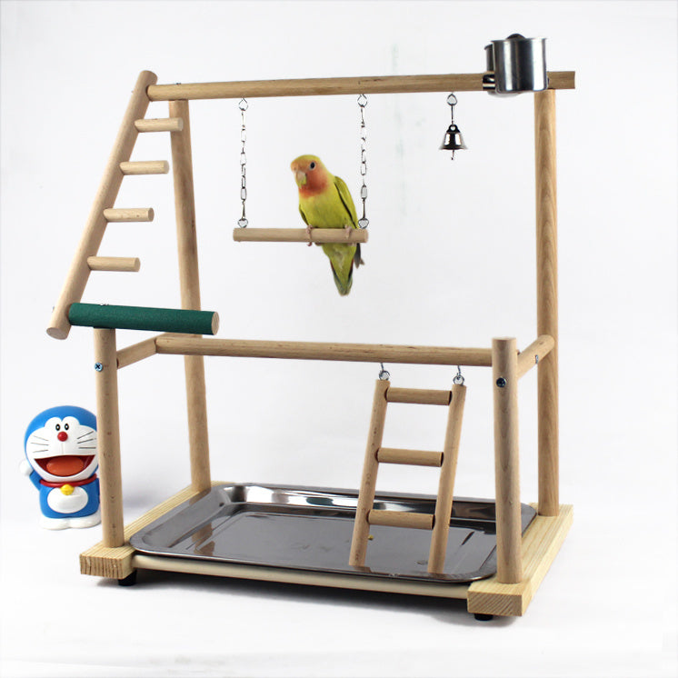 Bird Training Playground Stand – Desktop Cockatiel Swing & Climbing Ladder Toy (14.2" × 9" × 15.7", Brown)