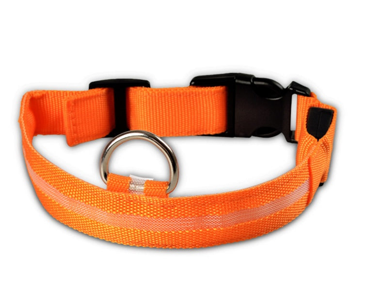 LED Dog Safety Collar – USB Rechargeable or Battery-Powered Glowing Nylon Collar with 4 Light Modes (7 Colors, XS–XL)