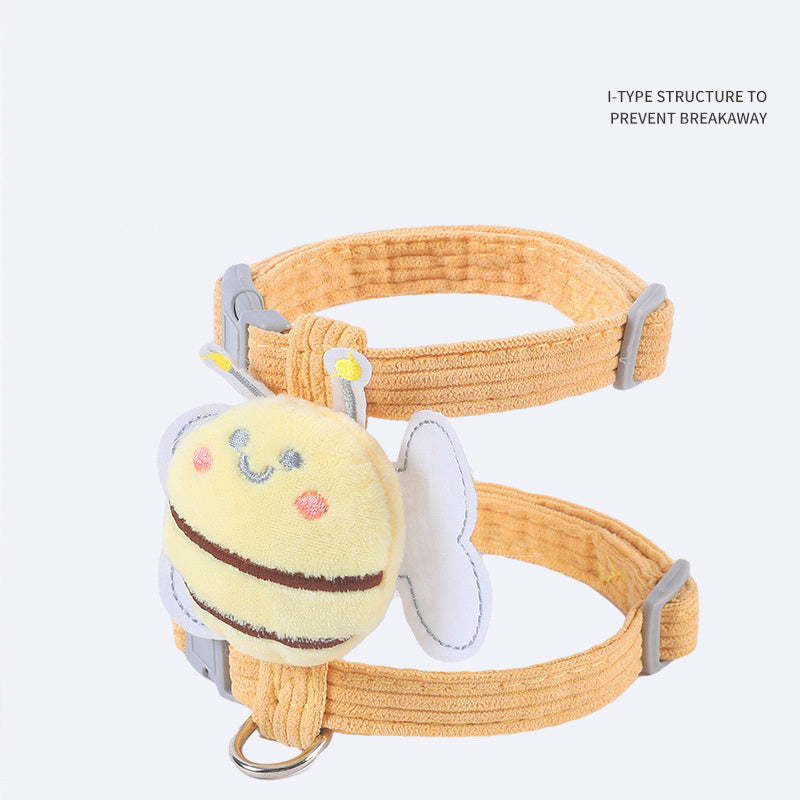 Adjustable Escape-Proof Cat Harness & Leash Set – Cute Bee Design with Plaid Strap for Kittens & Cats