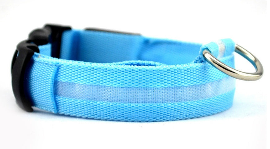 LED Dog Safety Collar – USB Rechargeable or Battery-Powered Glowing Nylon Collar with 4 Light Modes (7 Colors, XS–XL)