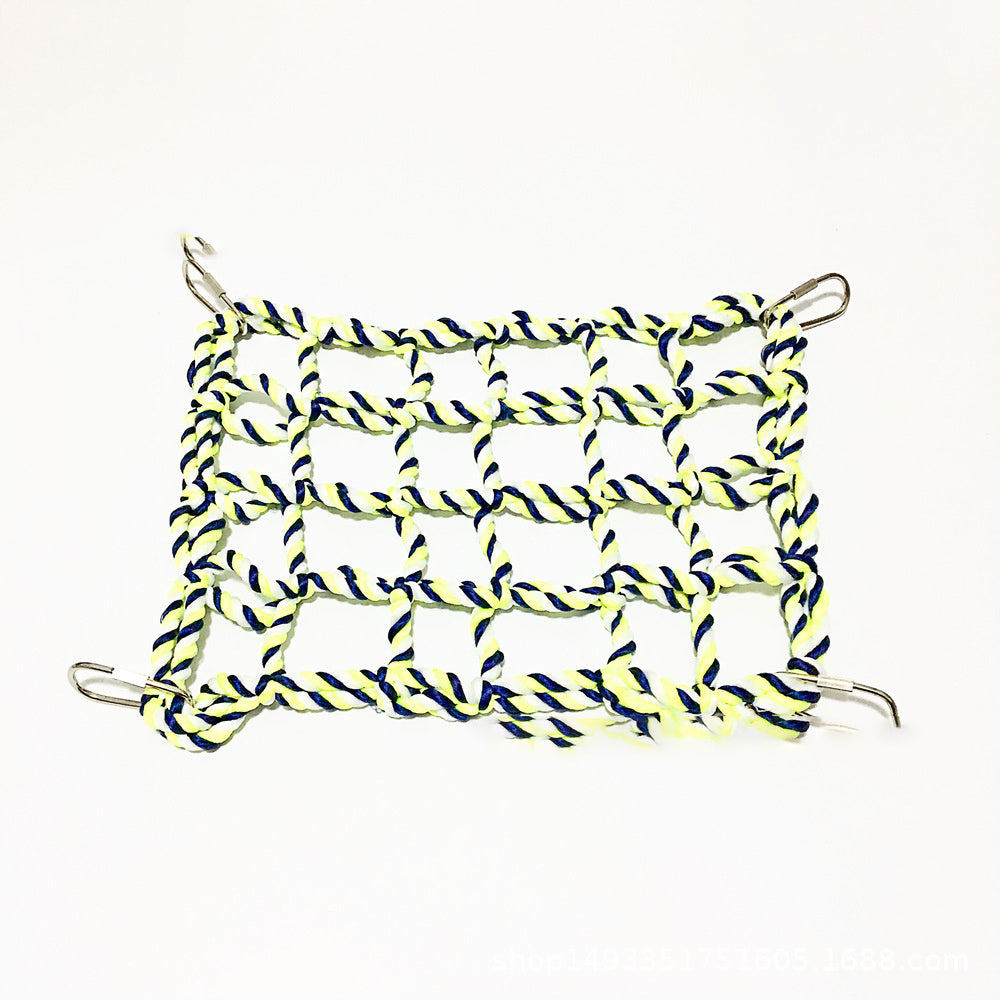 Colorful Woven Climbing Net for Parrots & Small Pets – Dual-Use Hammock and Activity Toy for Hamsters, Squirrels, and Sugar Gliders (7.9" × 11")