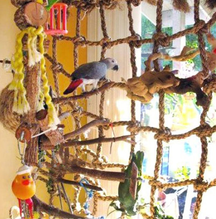 Parrot Climbing Net – Natural Hemp Rope Toy for Birds (Sizes: M & L)