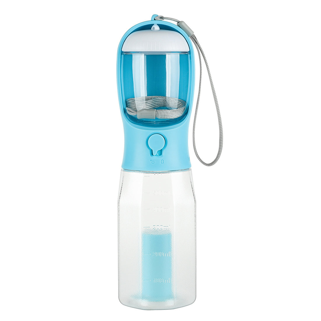 Portable Dog Water Bottle with Waste Bag Dispnser – 600ml Leakproof Pet Travel Feeder with Lanyard
