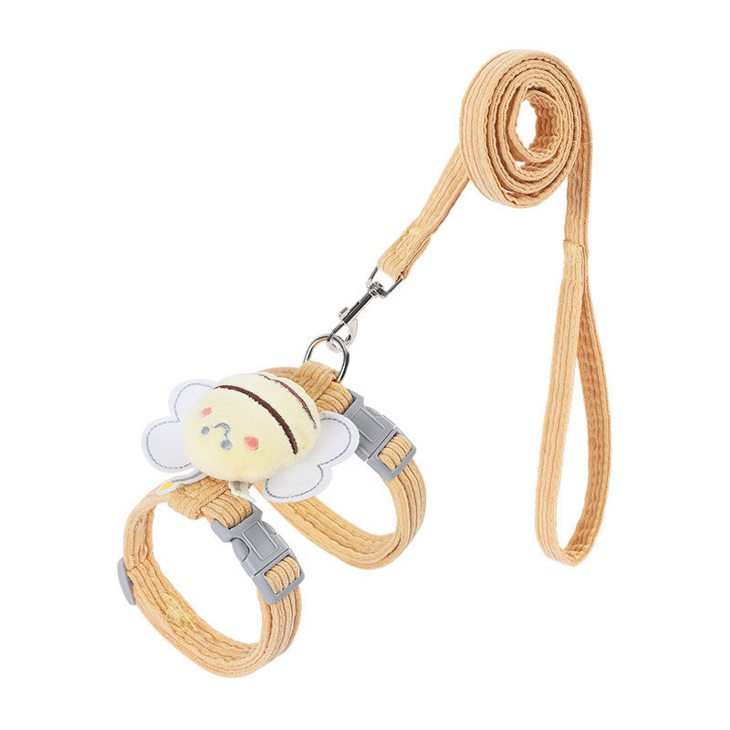Adjustable Escape-Proof Cat Harness & Leash Set – Cute Bee Design with Plaid Strap for Kittens & Cats