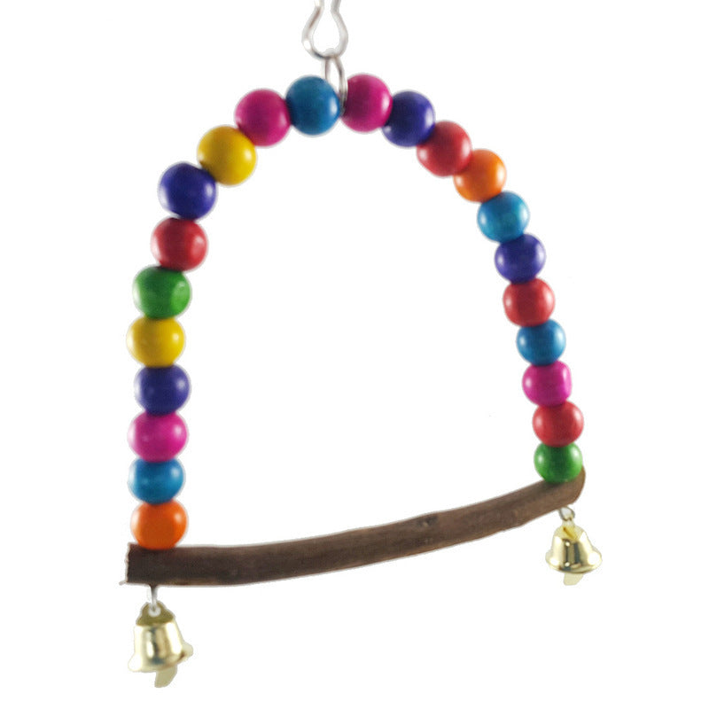 Colorful Wooden Bird Swing with Bells – Hanging Cage Toy with Beads for Parrots, Parakeets, Cockatiels, and Small Birds