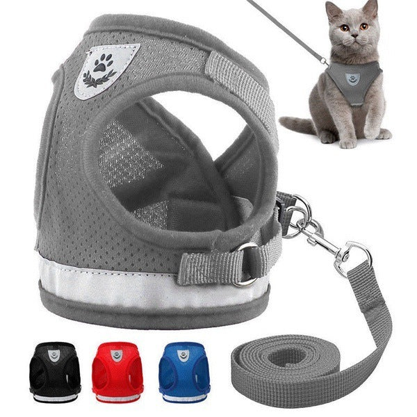 Reflective Mesh Dog Harness & Leash Set – Breathable, Adjustable Vest with Hook-and-Loop Closure (S–XL, Multiple Colors)