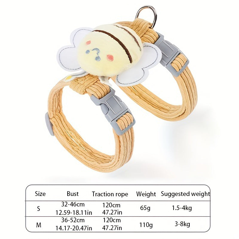 Adjustable Escape-Proof Cat Harness & Leash Set – Cute Bee Design with Plaid Strap for Kittens & Cats