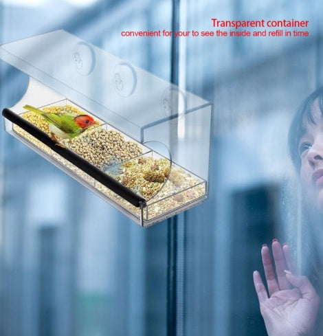 Transparent Acrylic Bird Feeder Box – Medium Size (30×10×14cm)