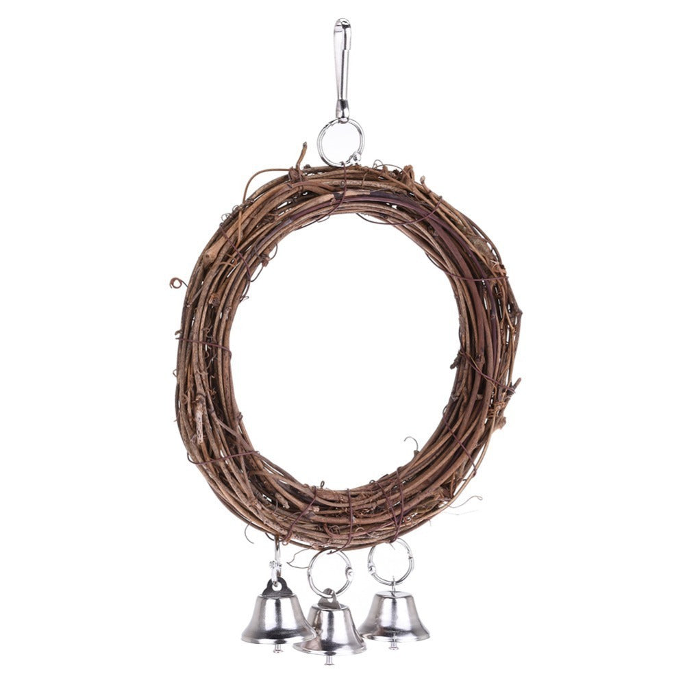 Natural Rattan Parrot Swing – Hanging Bird Cage Swing Toy with Hooks (26×16cm)