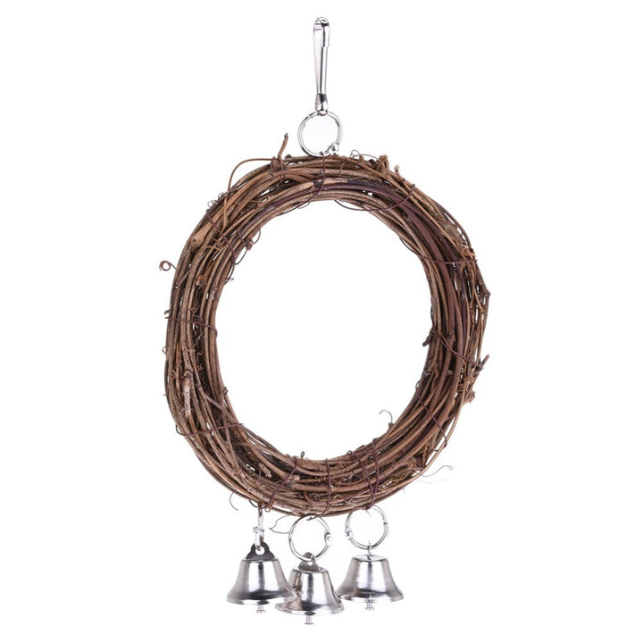 Natural Rattan Parrot Swing – Hanging Bird Cage Swing Toy with Hooks (26×16cm)