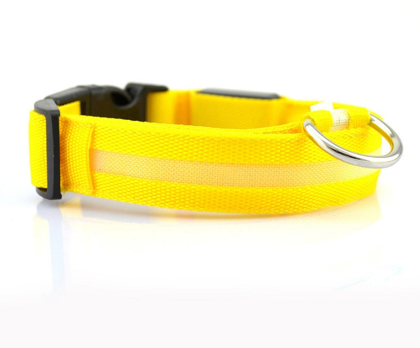 LED Dog Safety Collar – USB Rechargeable or Battery-Powered Glowing Nylon Collar with 4 Light Modes (7 Colors, XS–XL)