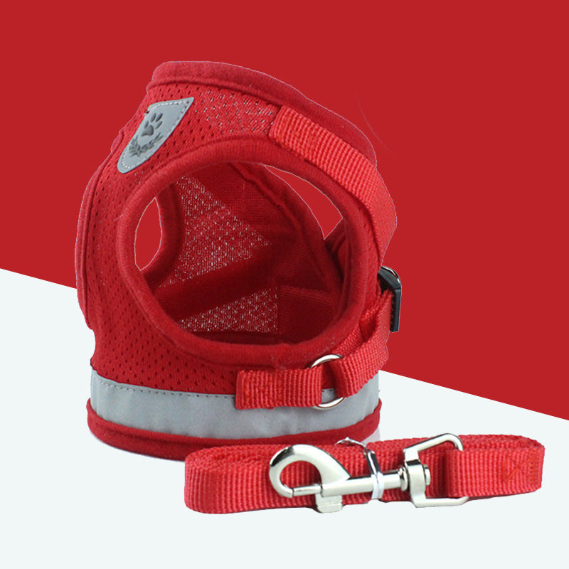 Reflective Mesh Dog Harness & Leash Set – Breathable, Adjustable Vest with Hook-and-Loop Closure (S–XL, Multiple Colors)