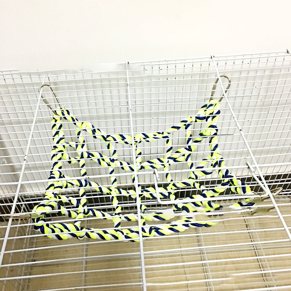 Colorful Woven Climbing Net for Parrots & Small Pets – Dual-Use Hammock and Activity Toy for Hamsters, Squirrels, and Sugar Gliders (7.9" × 11")