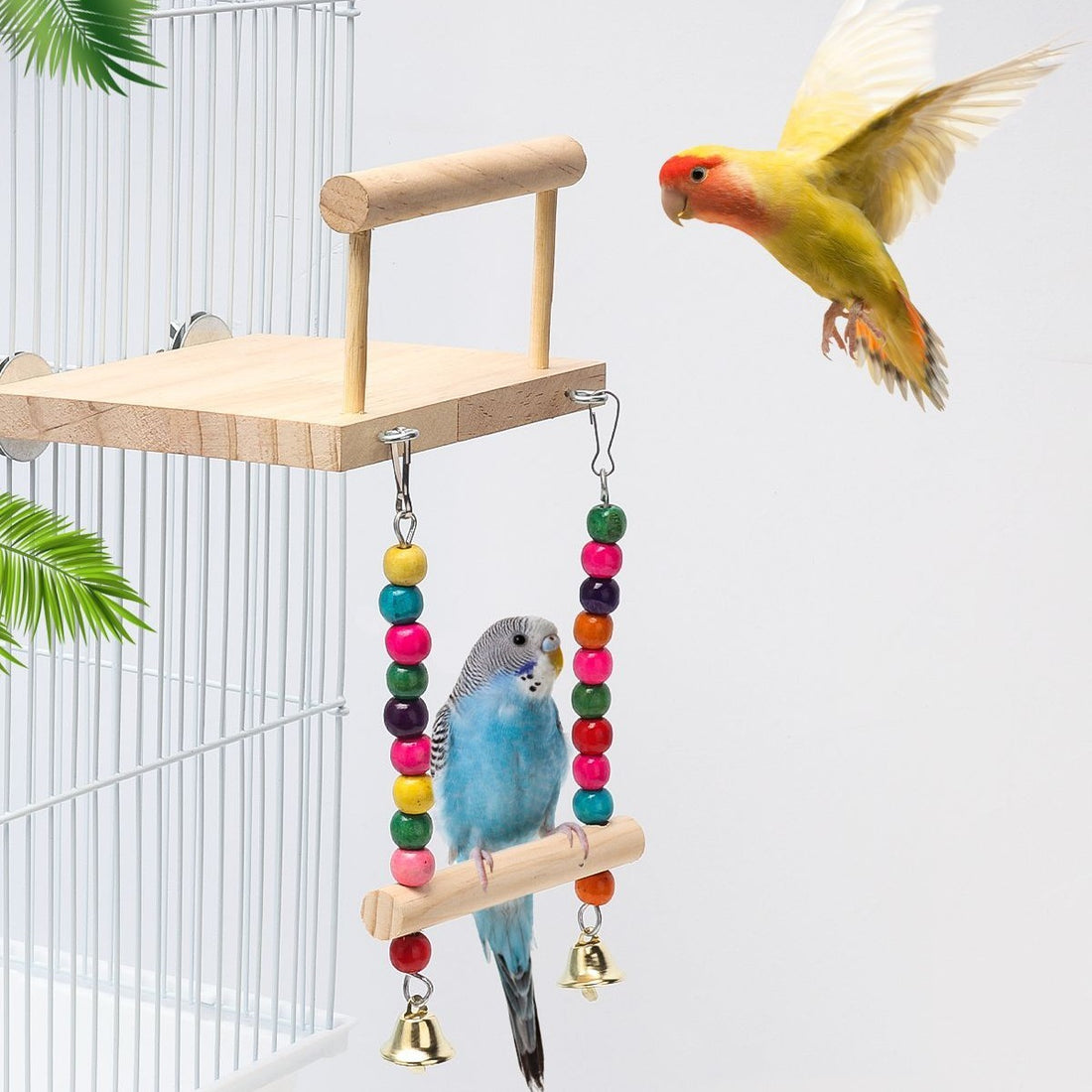 Wooden Bird Perch & Swing Set – Climbing Ladder & Crane Ring Stand for Cages (V33 Variants)