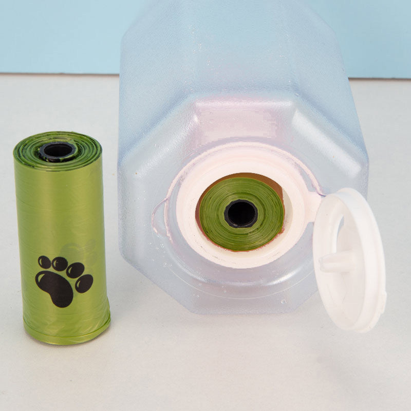 Portable Dog Water Bottle with Waste Bag Dispnser – 600ml Leakproof Pet Travel Feeder with Lanyard