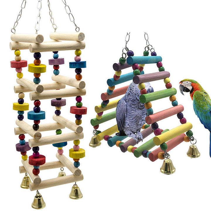 Parrot Swing Toy – 45cm Wooden Amusement Park Stand with Metal Accessories