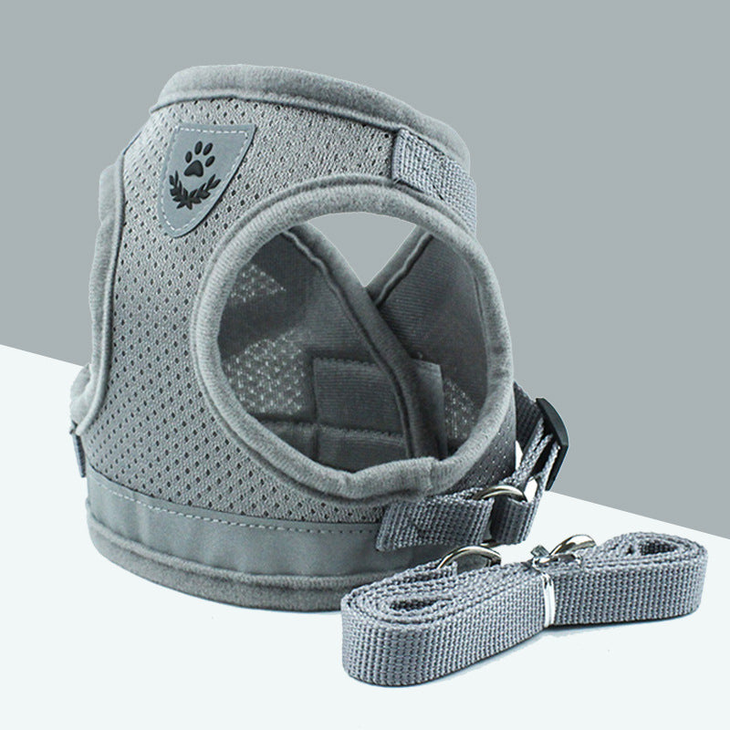 Reflective Mesh Dog Harness & Leash Set – Breathable, Adjustable Vest with Hook-and-Loop Closure (S–XL, Multiple Colors)