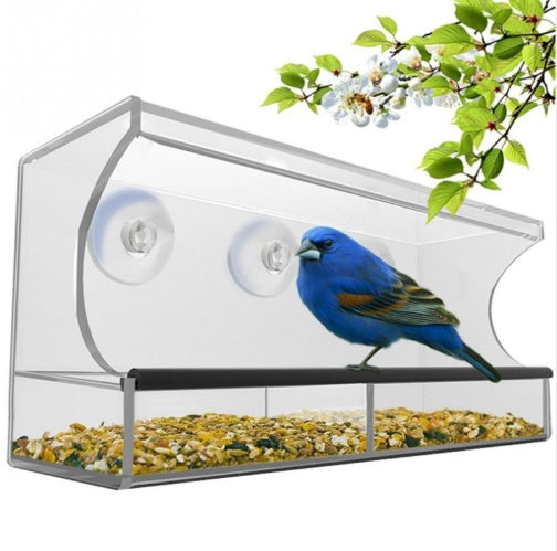 Transparent Acrylic Bird Feeder Box – Medium Size (30×10×14cm)