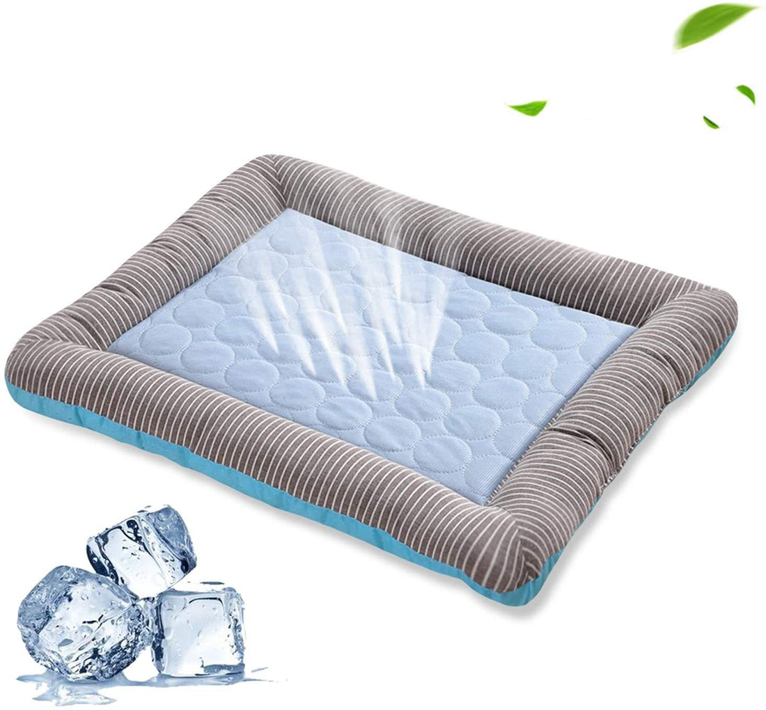 Pet Cooling Mat for Dogs & Cats – Soft, Washable Summer Bed Pad with Non-Slip Base (S/M/L, Blue or Pink Stripes)