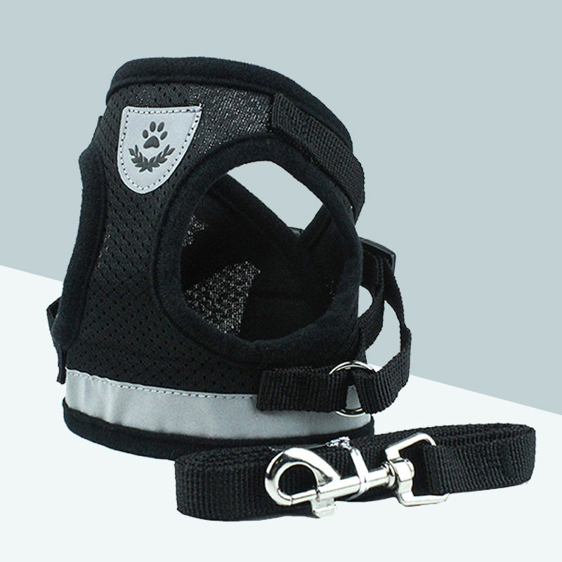 Reflective Mesh Dog Harness & Leash Set – Breathable, Adjustable Vest with Hook-and-Loop Closure (S–XL, Multiple Colors)