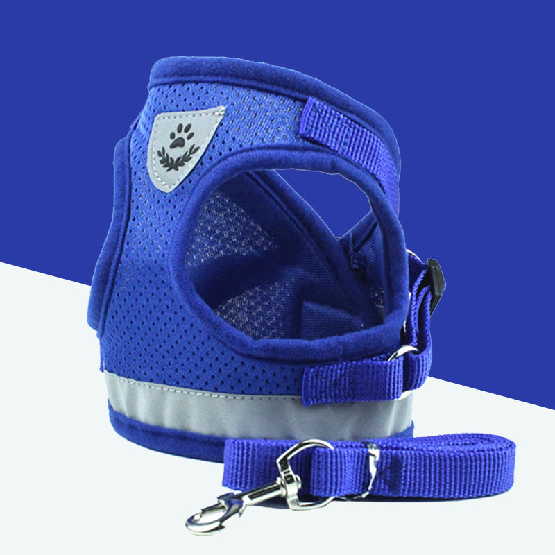 Reflective Mesh Dog Harness & Leash Set – Breathable, Adjustable Vest with Hook-and-Loop Closure (S–XL, Multiple Colors)