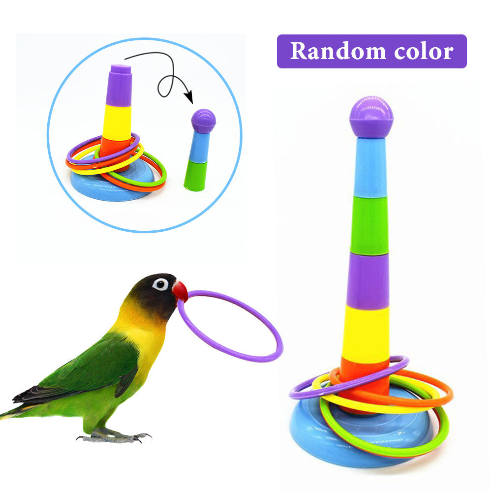 Interactive Bird Ring Toss Toy – Stackable Plastic Parrot Toy for Climbing & Play (15.5cm Height, Random Colors)