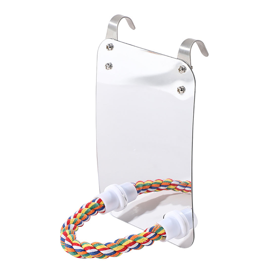 Parrot Mirror Toy with Standing Pole – Acrylic Mirror & Cotton Rope Perch for Birds