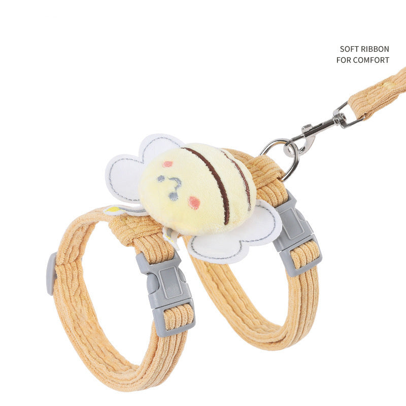 Adjustable Escape-Proof Cat Harness & Leash Set – Cute Bee Design with Plaid Strap for Kittens & Cats