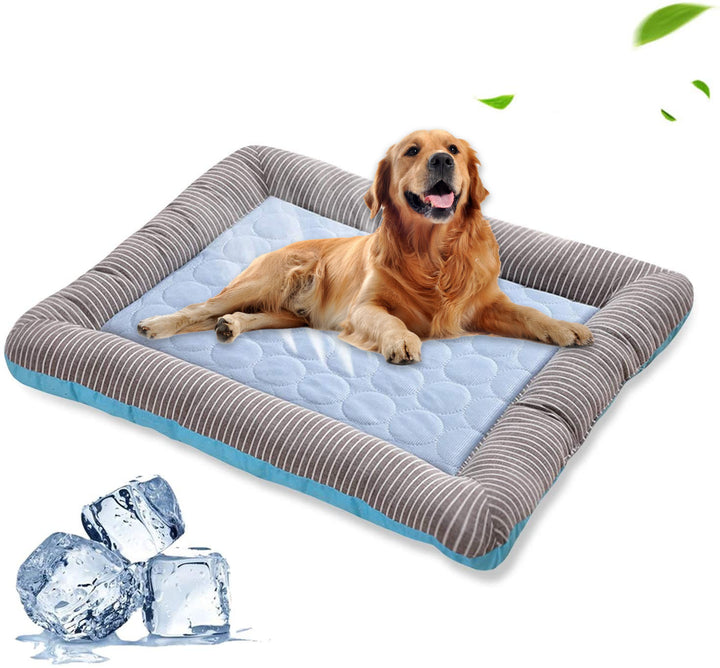 Pet Cooling Mat for Dogs & Cats – Soft, Washable Summer Bed Pad with Non-Slip Base (S/M/L, Blue or Pink Stripes)