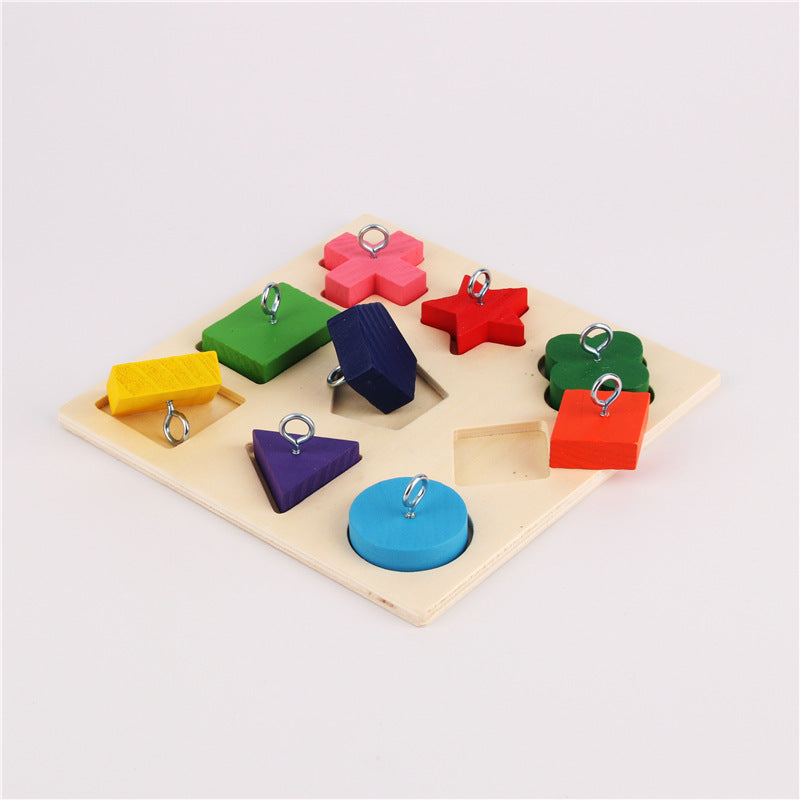 Parrot Training Toy – 9 Color Wooden Blocks on Sorting Platter for Bird Intelligence & Foraging Play