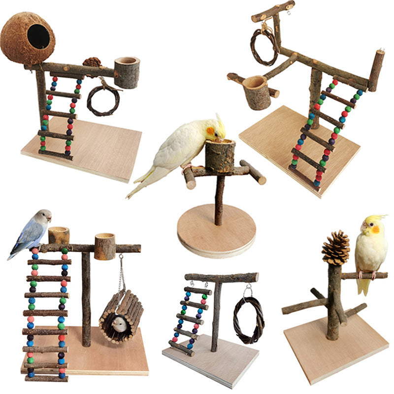 Wooden Bird Shelf – Multi-Style Perch Stand for Parrots, Parakeets & Small Birds